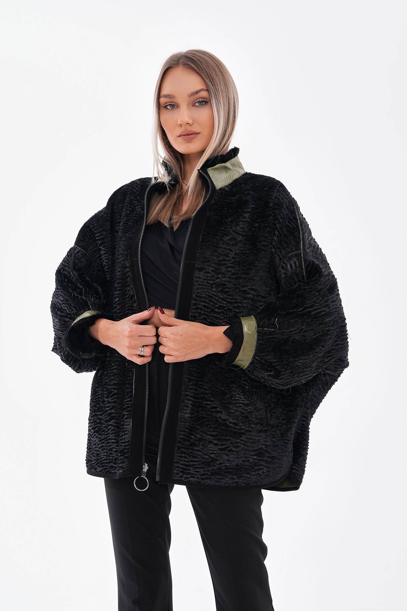 The Rebel Reversible Shearling Olive Green Leather Jacket On Sale