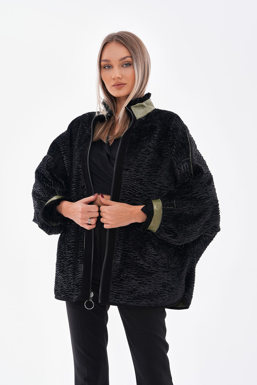 The Rebel Reversible Shearling Olive Green Leather Jacket On Sale