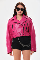 The Blaze Fuchsia Leather Jacket For Sale