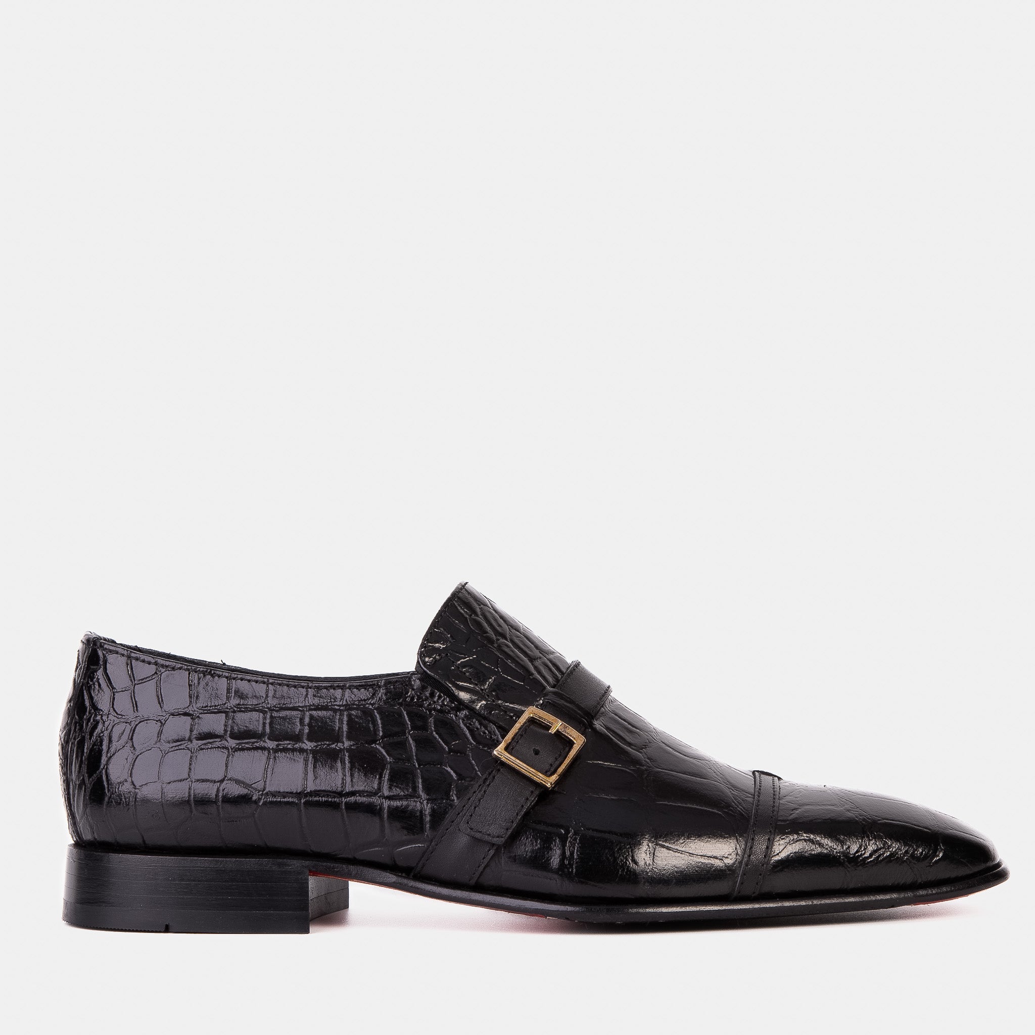 The Strat Single Monk Strap Cap Toe Black Leather Handmade Shoe All New