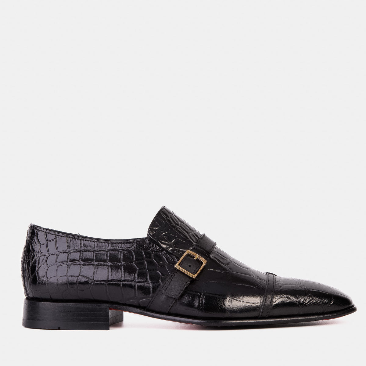 The Strat Single Monk Strap Cap Toe Black Leather Handmade Shoe All New