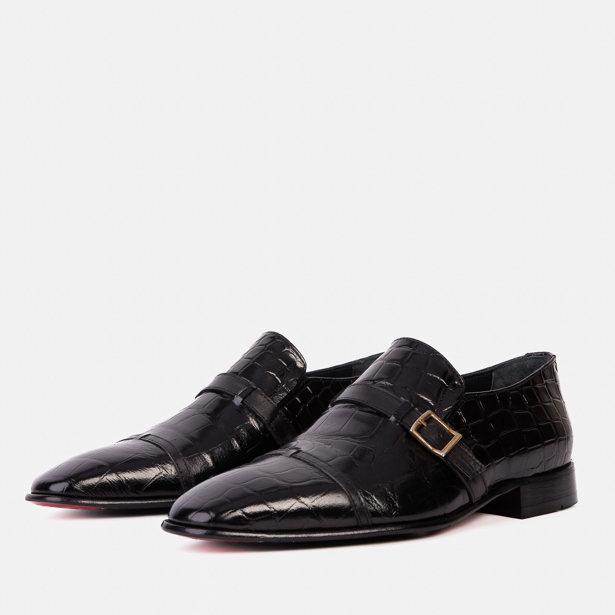 The Strat Single Monk Strap Cap Toe Black Leather Handmade Shoe All New