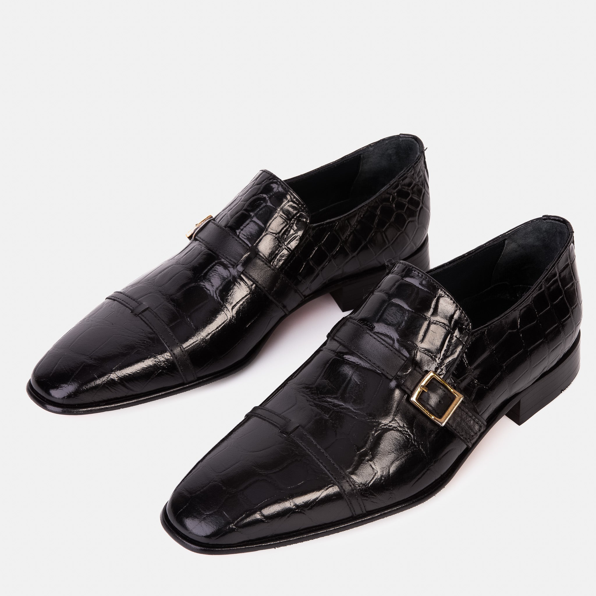 The Strat Single Monk Strap Cap Toe Black Leather Handmade Shoe All New
