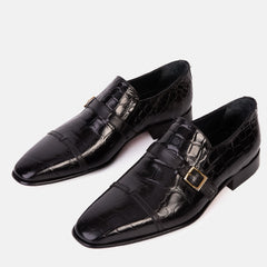 The Strat Single Monk Strap Cap Toe Black Leather Handmade Shoe All New