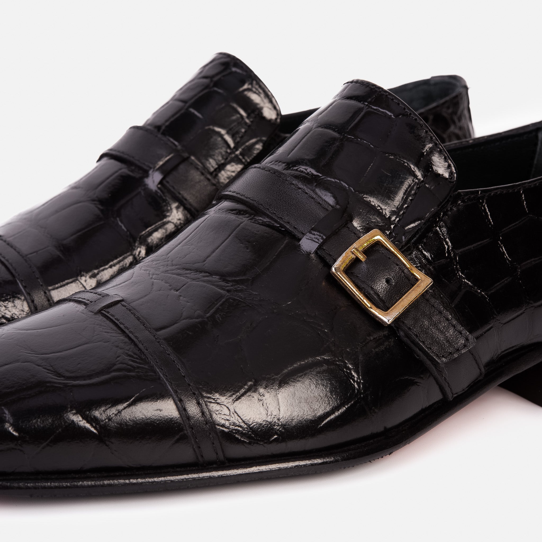 The Strat Single Monk Strap Cap Toe Black Leather Handmade Shoe All New