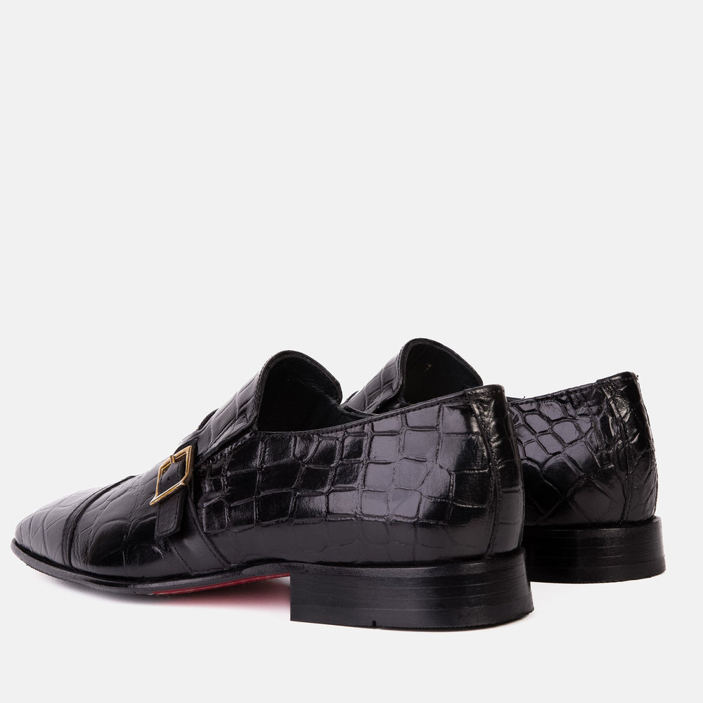 The Strat Single Monk Strap Cap Toe Black Leather Handmade Shoe All New