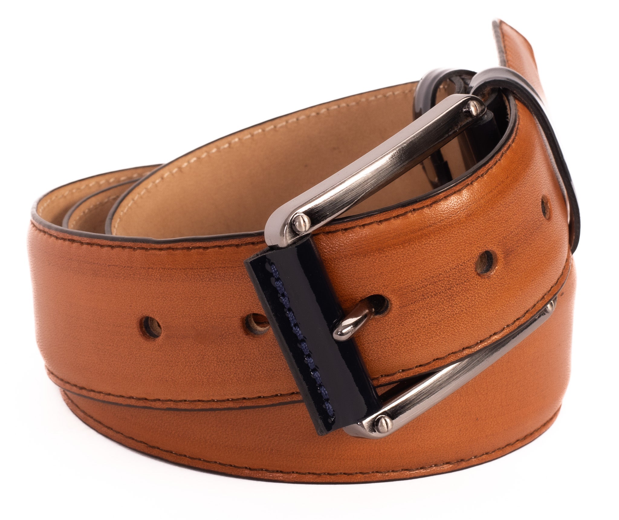 The Maratea Tan Navy Leather Belt Fine Craftsmanship
