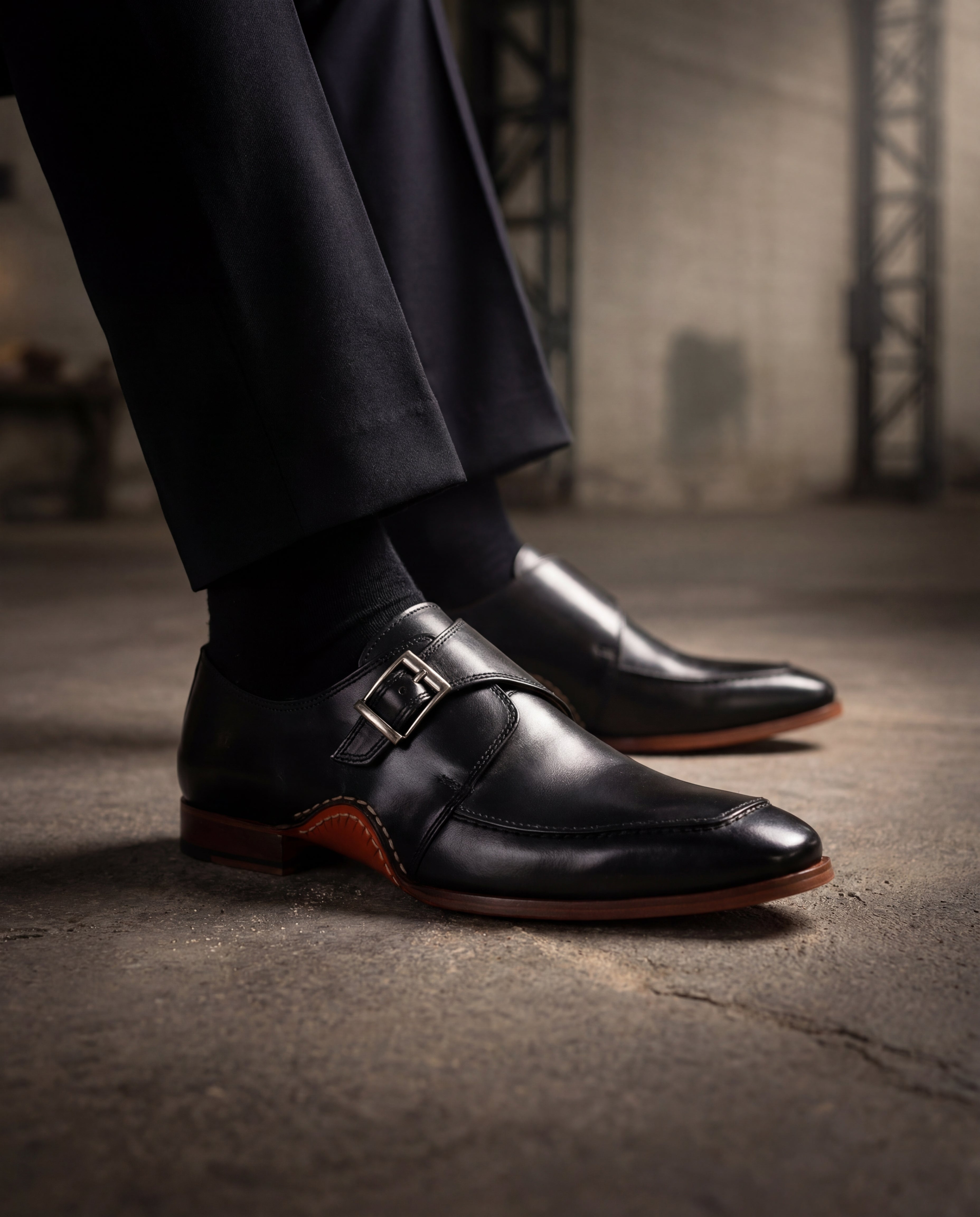 The Hagrid Black Single Monk Strap Handmade Shoe For Sale
