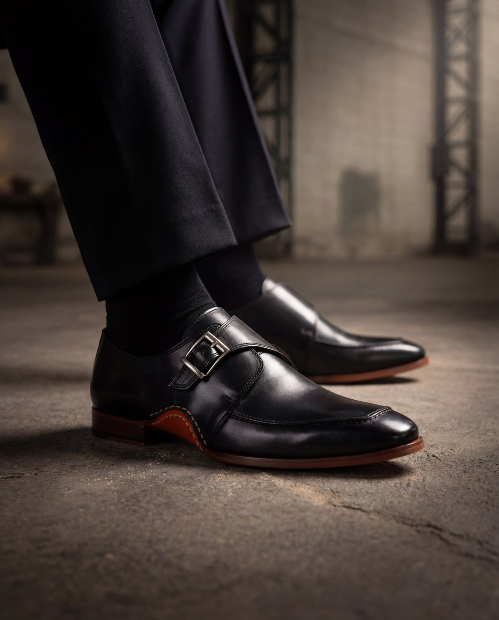 The Hagrid Black Single Monk Strap Handmade Shoe For Sale