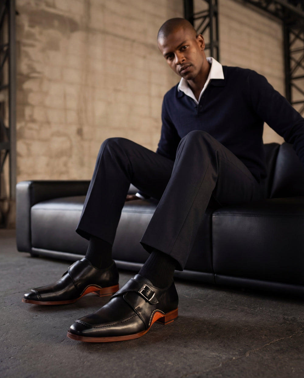 The Hagrid Black Single Monk Strap Handmade Shoe For Sale
