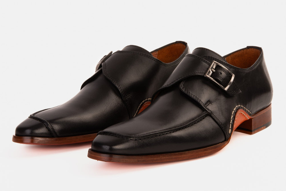 The Hagrid Black Single Monk Strap Handmade Shoe For Sale