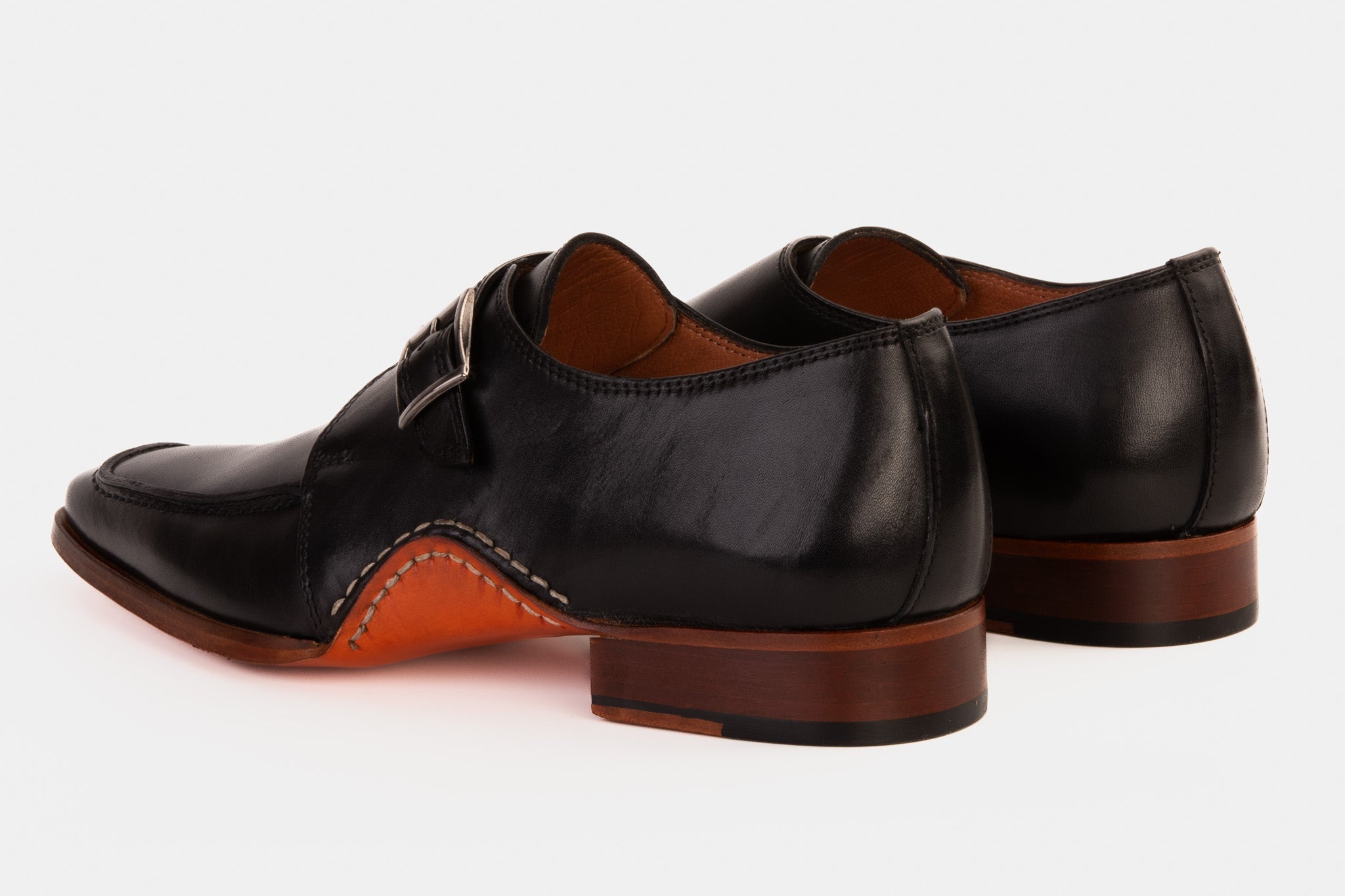 The Hagrid Black Single Monk Strap Handmade Shoe For Sale