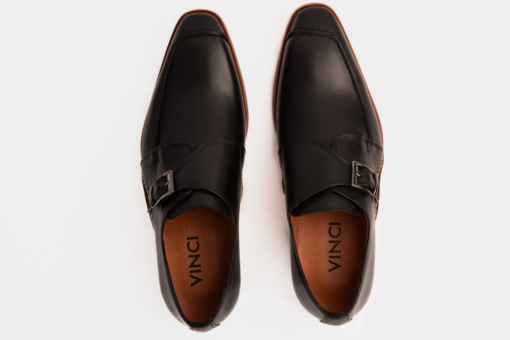 The Hagrid Black Single Monk Strap Handmade Shoe For Sale