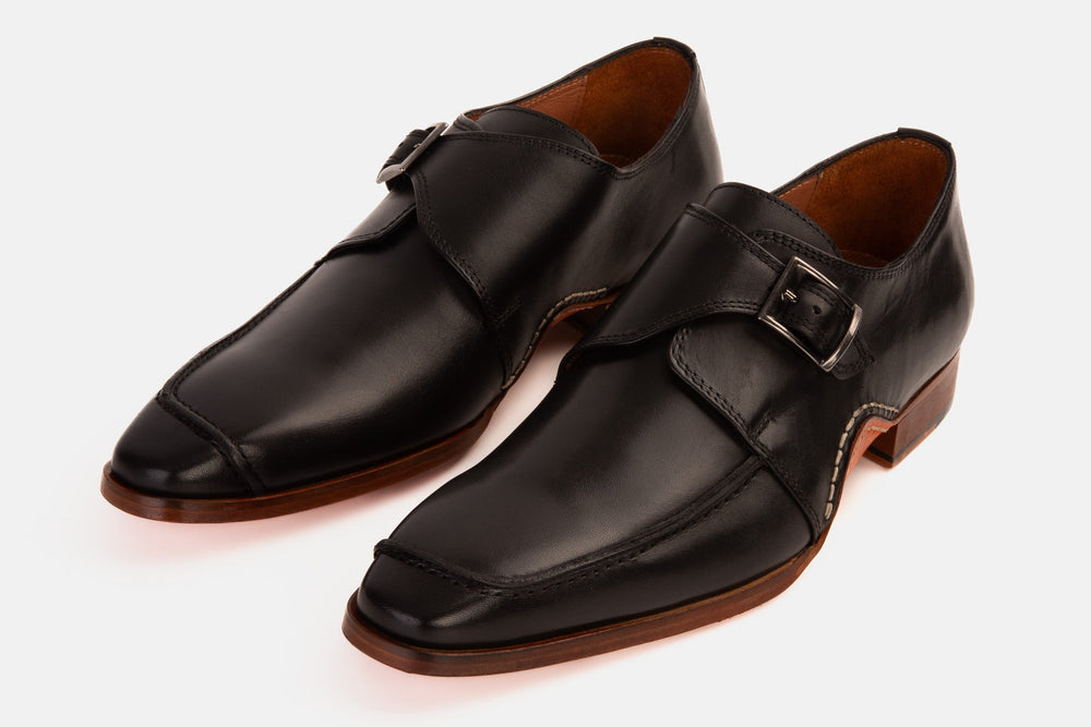 The Hagrid Black Single Monk Strap Handmade Shoe For Sale