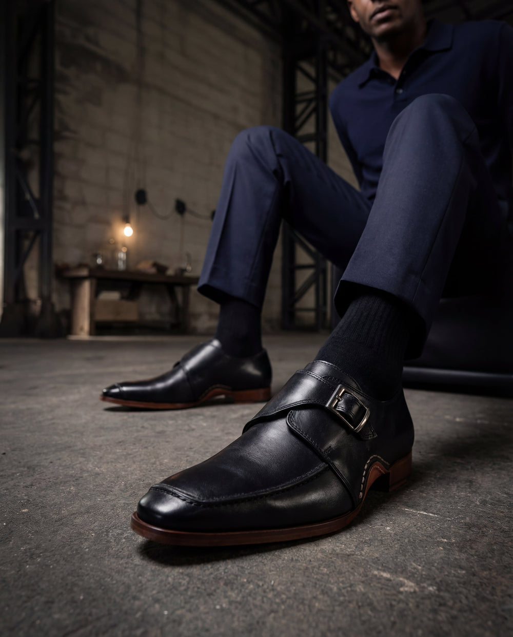 The Hagrid Black Single Monk Strap Handmade Shoe For Sale