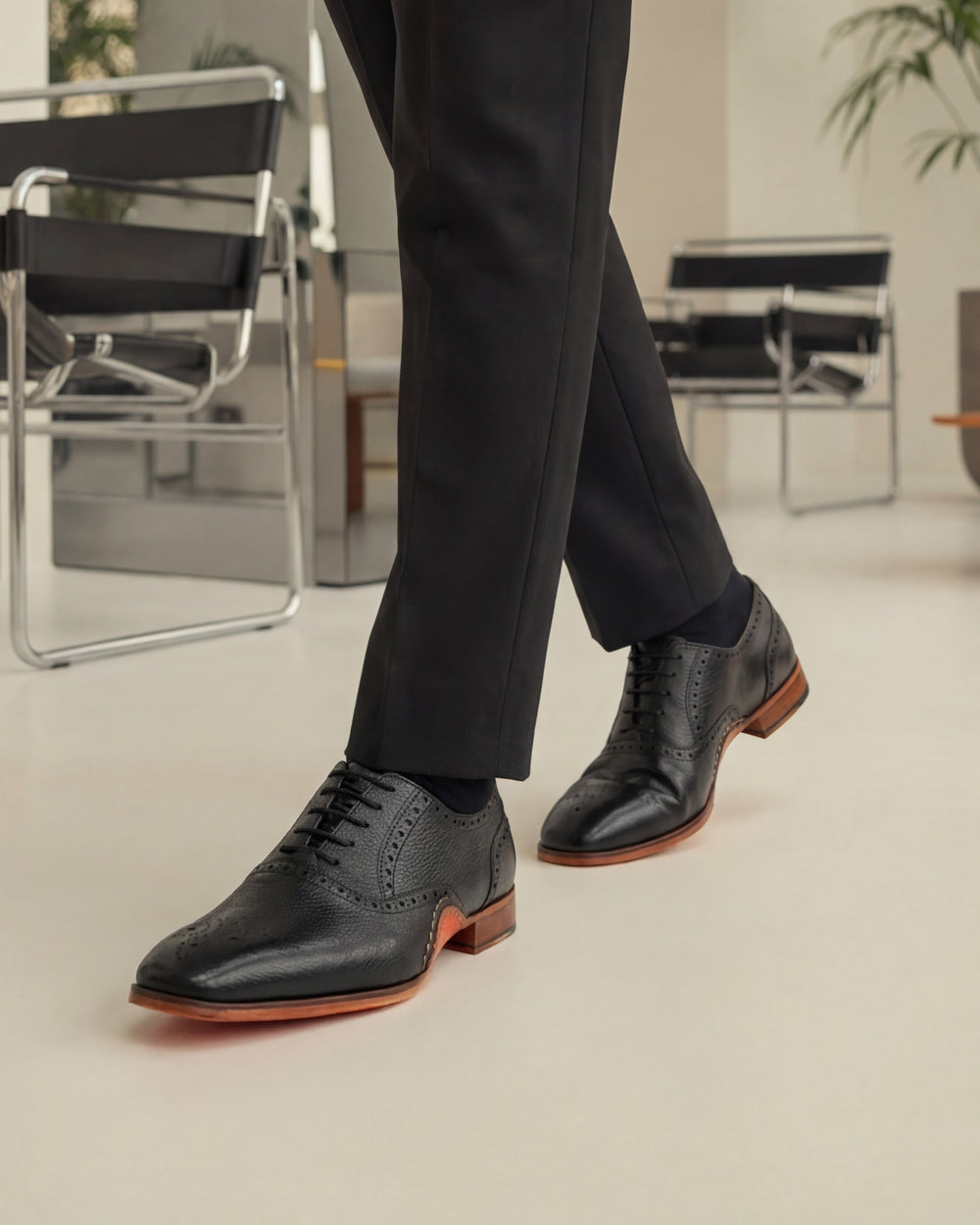The Draco Handmade Black Semi Brogue Oxford Shoe Universal Fit