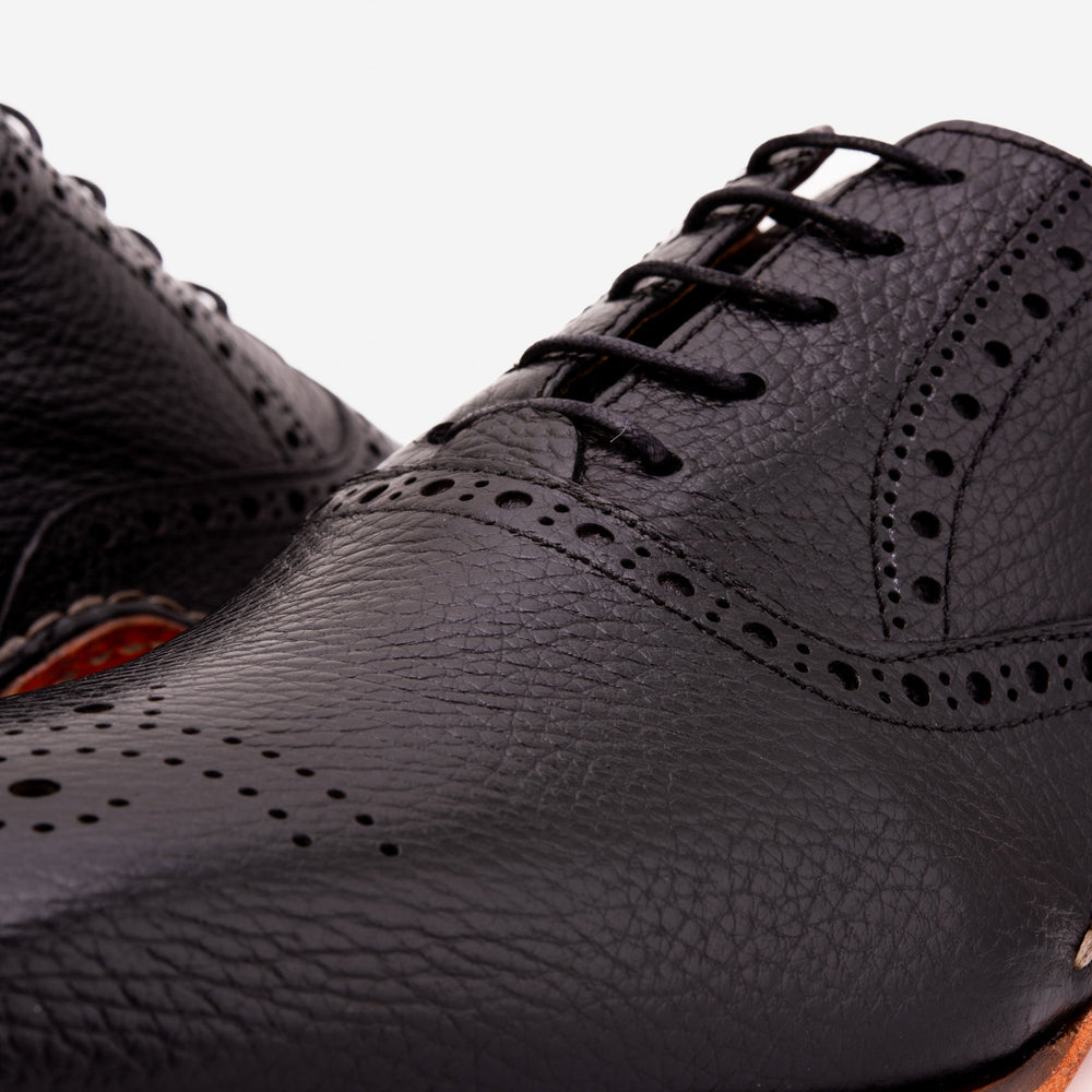 The Draco Handmade Black Semi Brogue Oxford Shoe Universal Fit