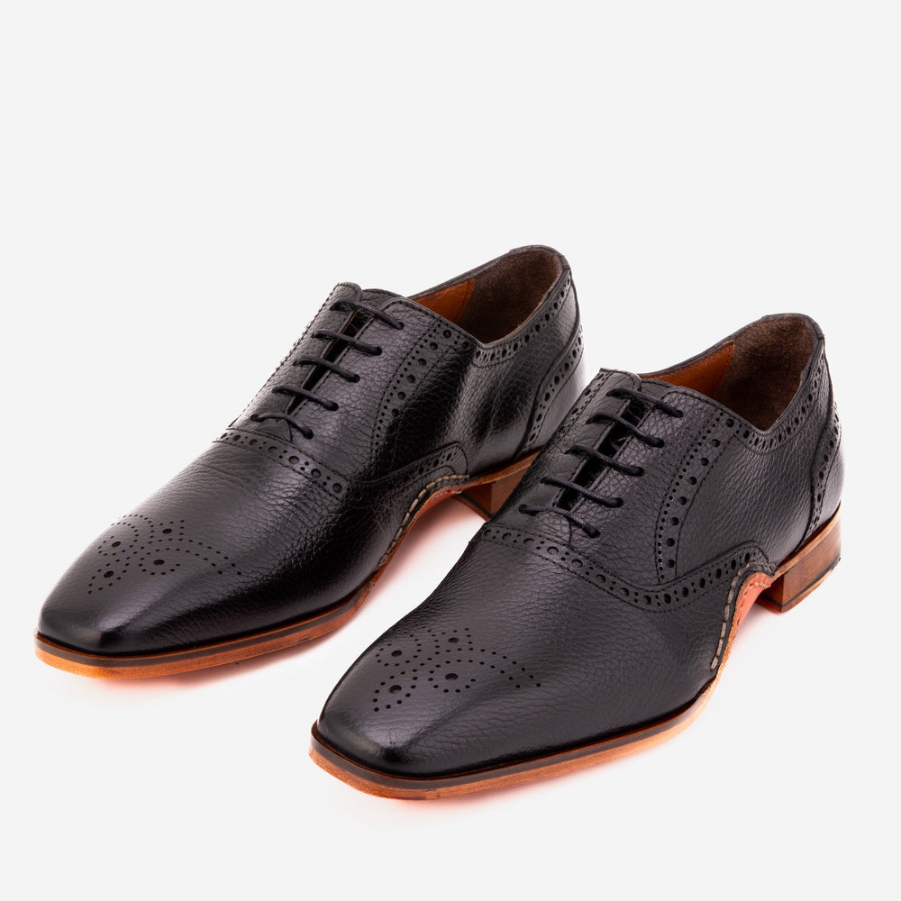 The Draco Handmade Black Semi Brogue Oxford Shoe Universal Fit