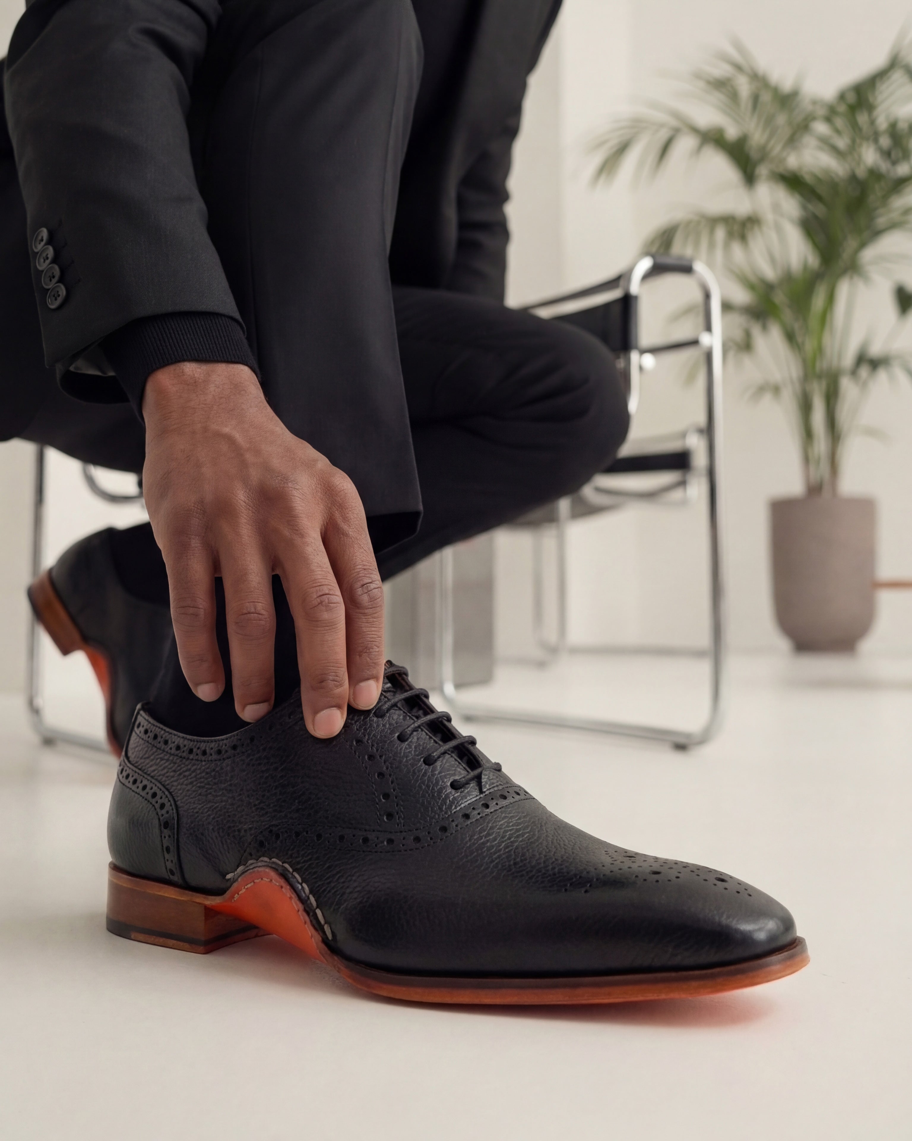 The Draco Handmade Black Semi Brogue Oxford Shoe Universal Fit