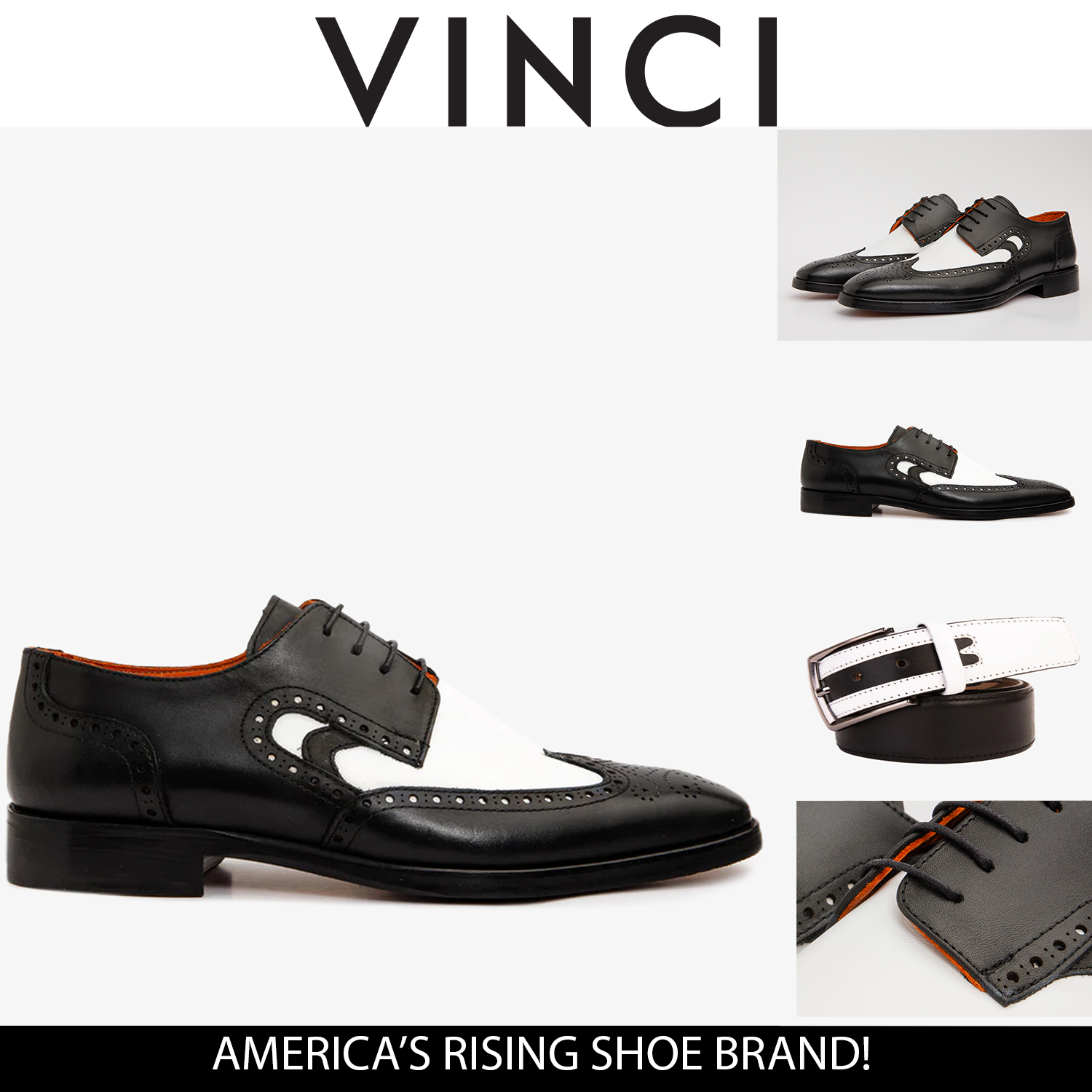 The Neiva Black White Wingtip Semi Brogue Derby Shoe Fine Craftsmanship