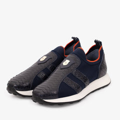 The Aslan Navy Knitted Leather Sneaker On Sale