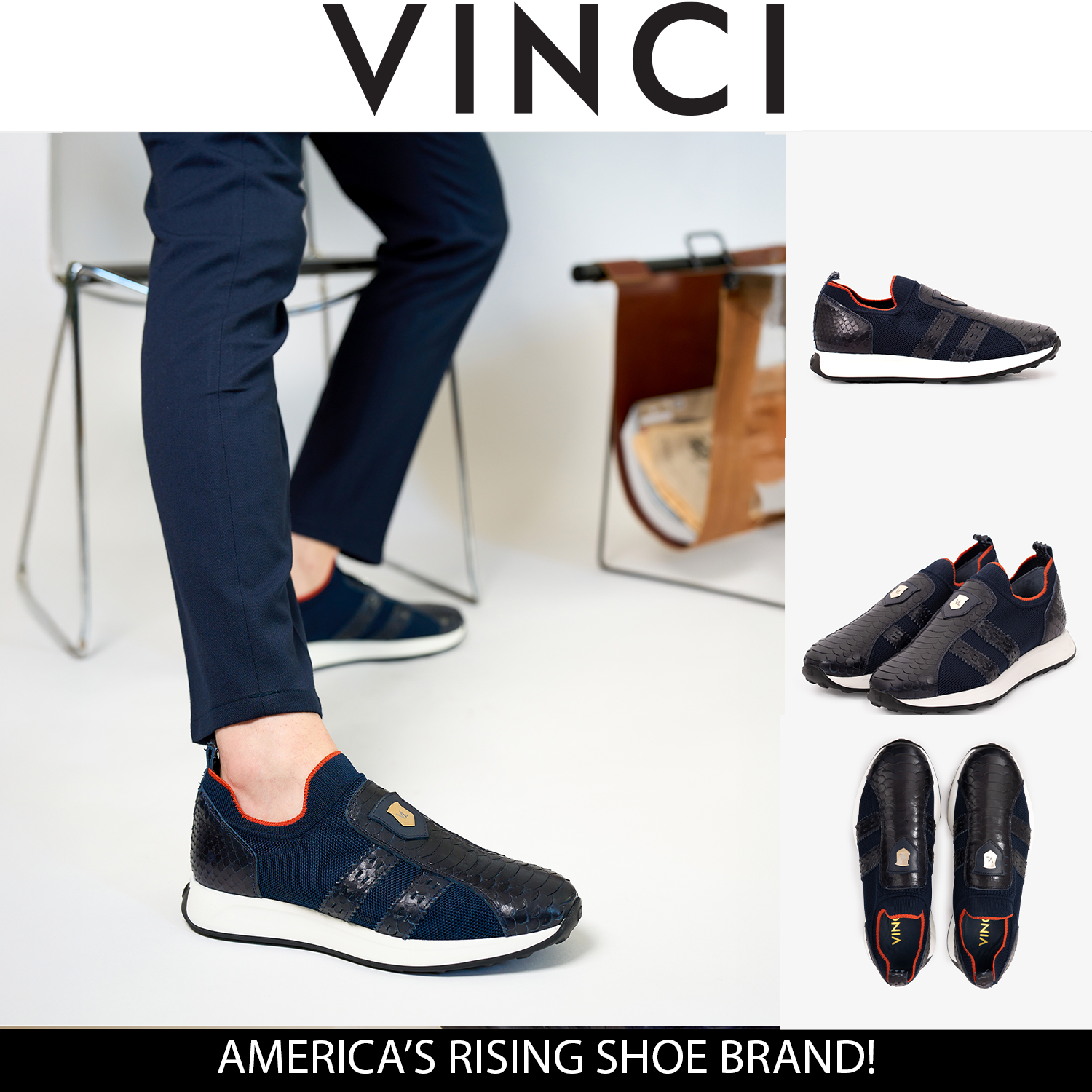 The Aslan Navy Knitted Leather Sneaker On Sale