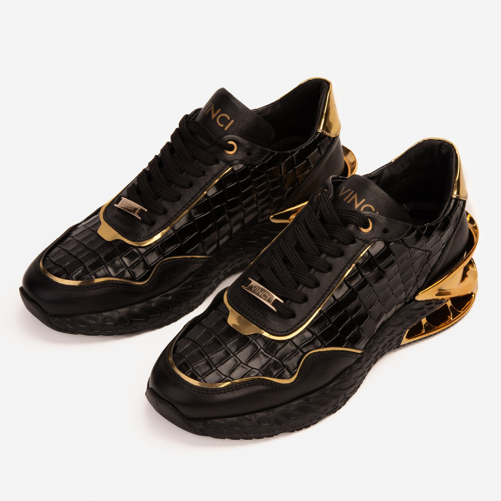 The Bellagio Black Gold Leather Sneaker On Sale