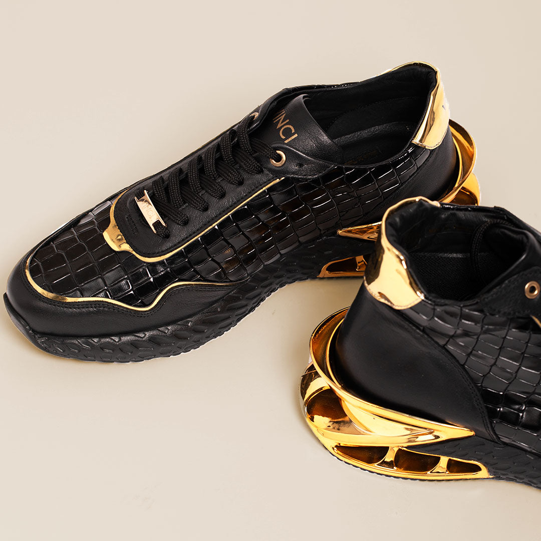 The Bellagio Black Gold Leather Sneaker On Sale
