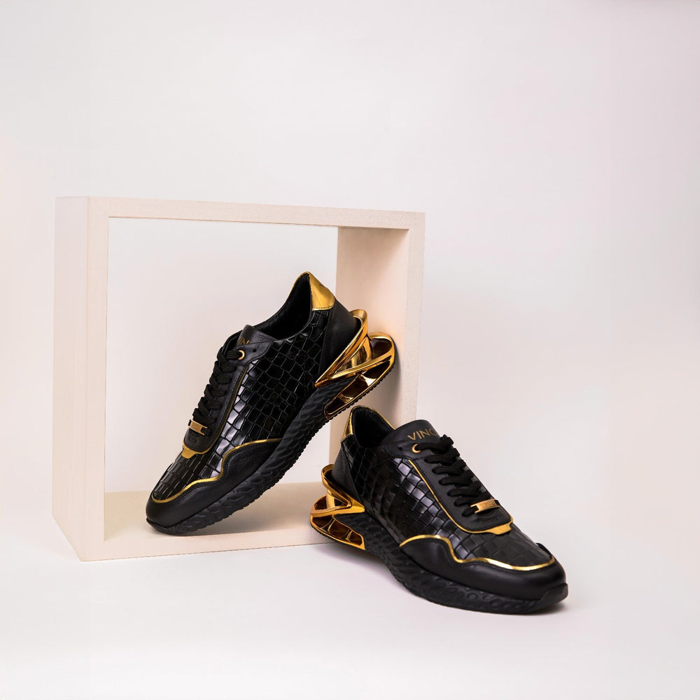 The Bellagio Black Gold Leather Sneaker On Sale