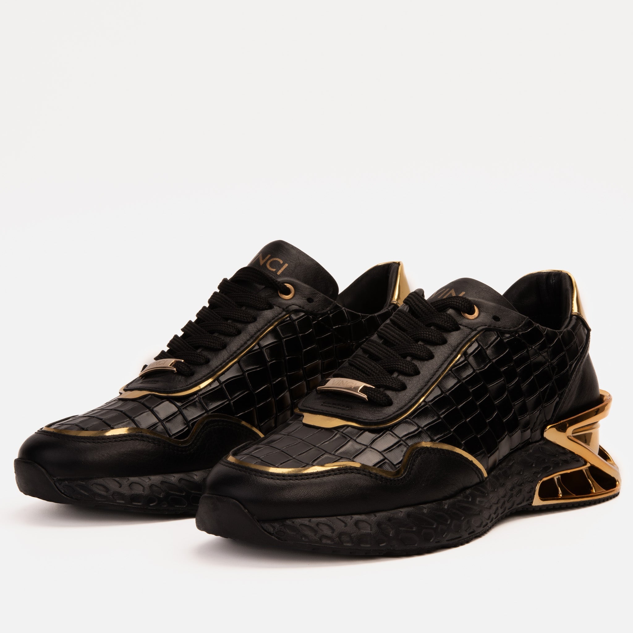The Bellagio Black Gold Leather Sneaker On Sale