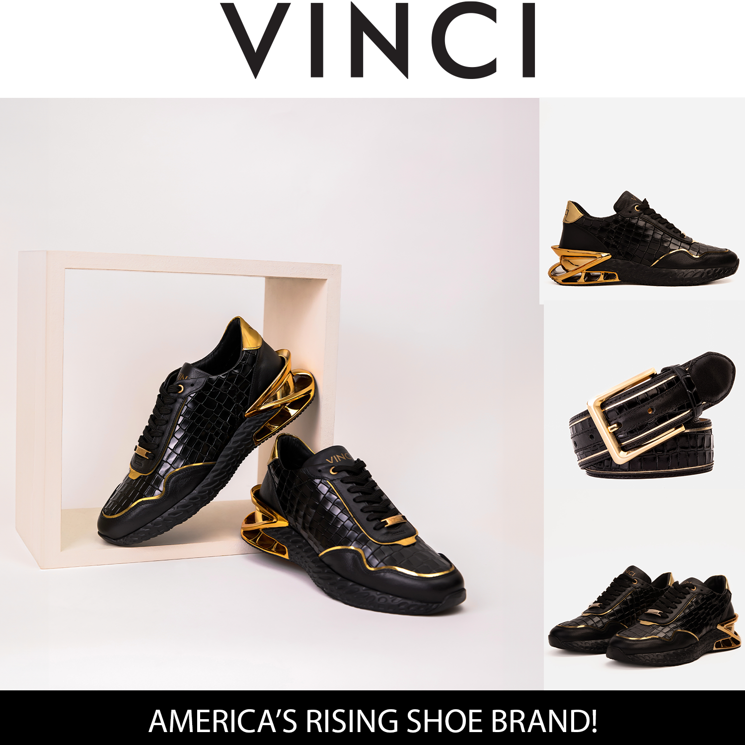 The Bellagio Black Gold Leather Sneaker On Sale