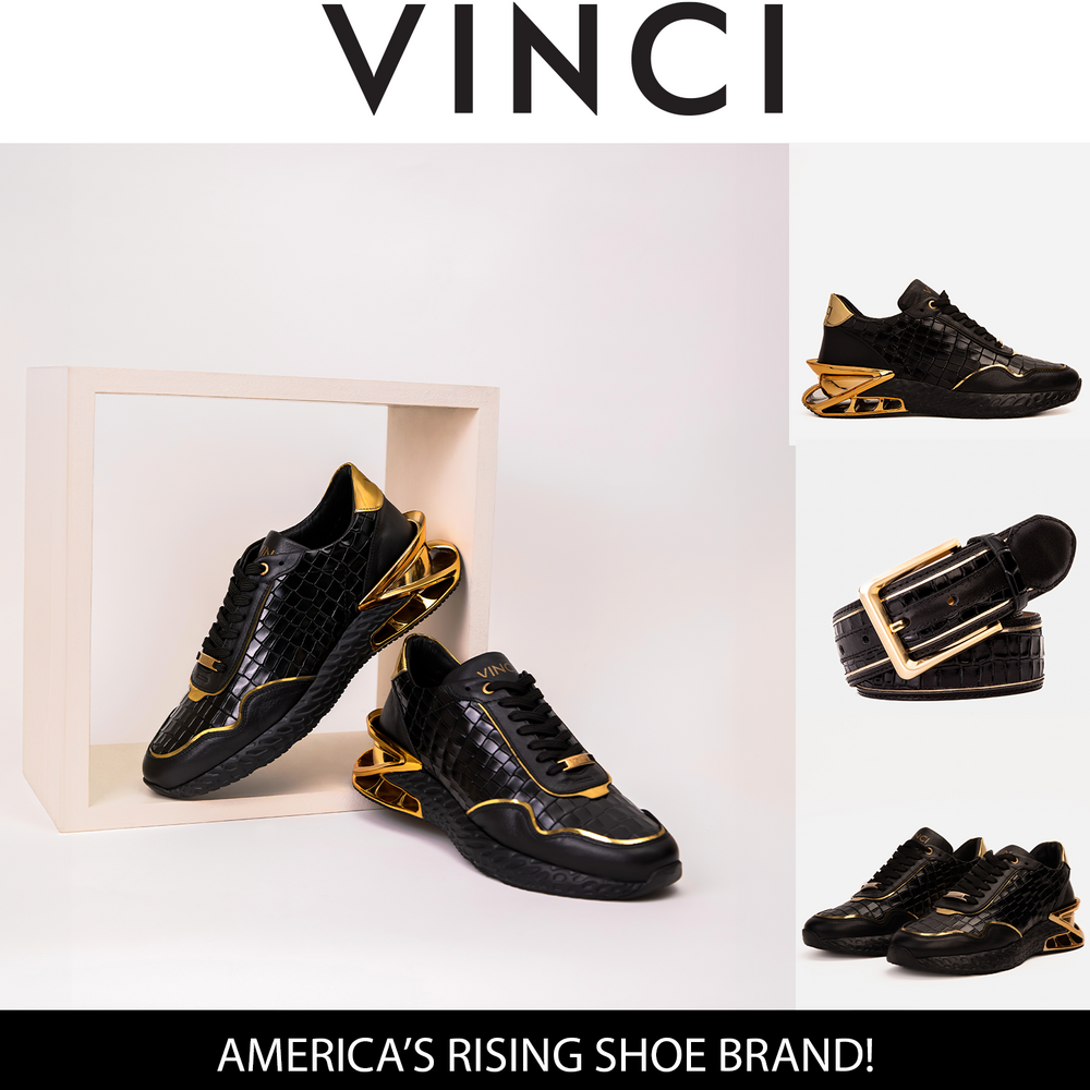 The Bellagio Black Gold Leather Sneaker On Sale