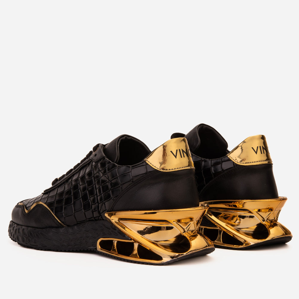The Bellagio Black Gold Leather Sneaker On Sale