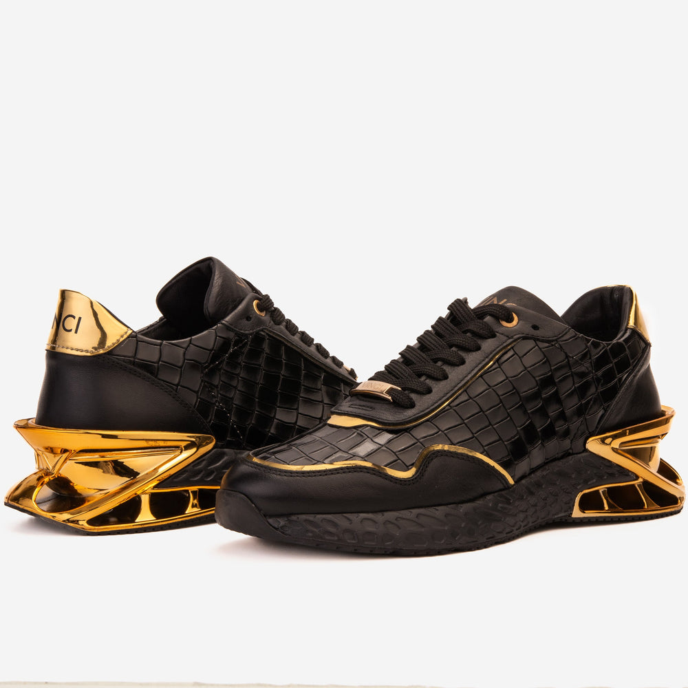 The Bellagio Black Gold Leather Sneaker On Sale