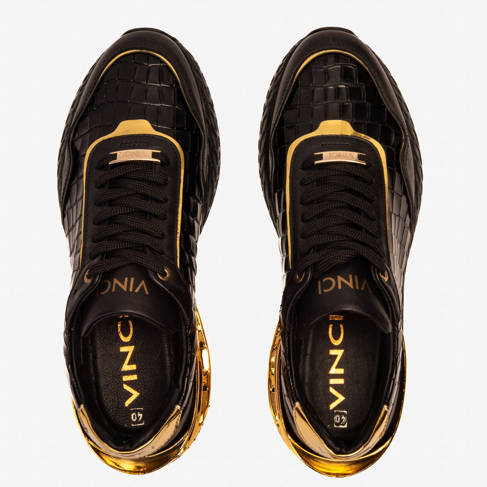 The Bellagio Black Gold Leather Sneaker On Sale