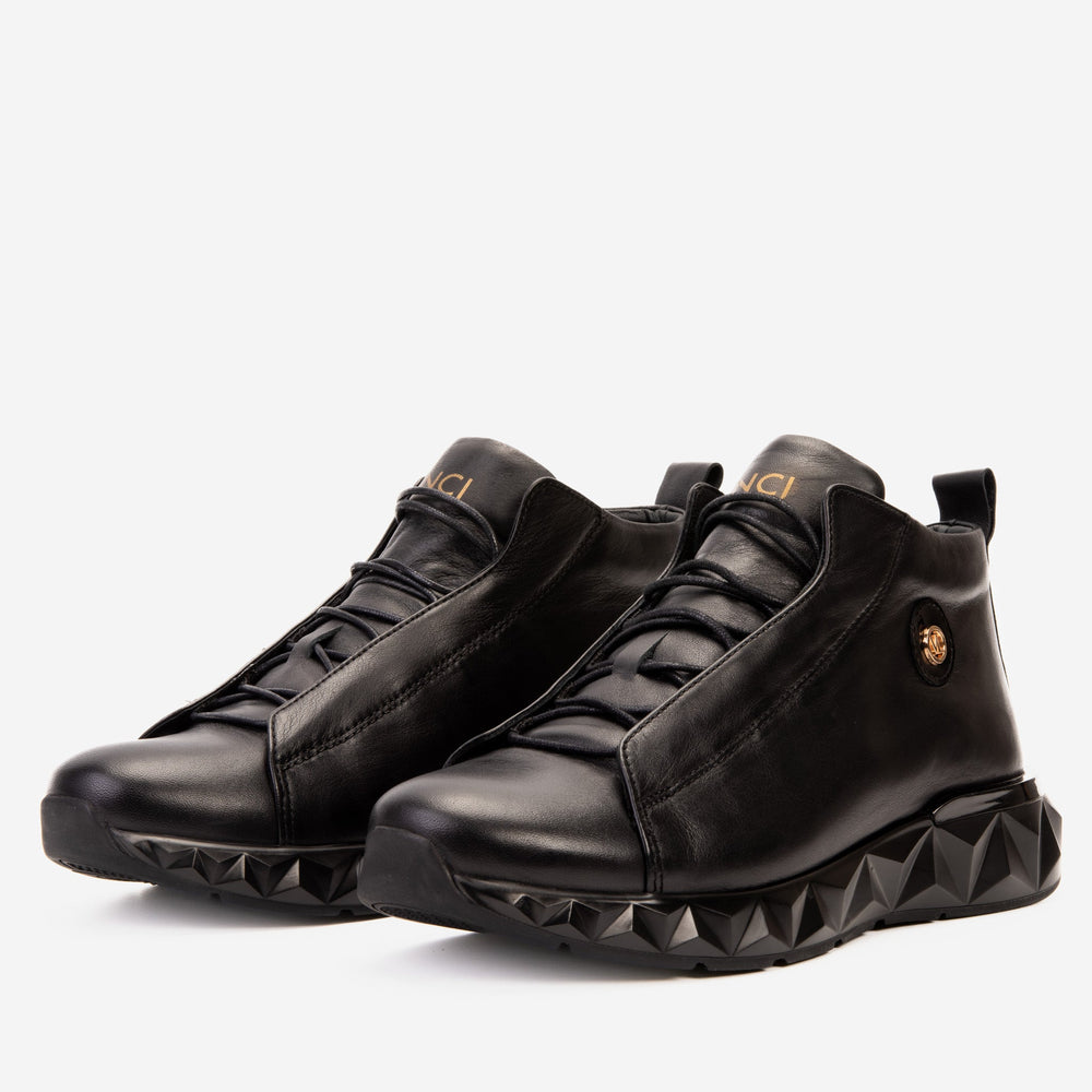 The Vertex Black Leather Men's Sneaker Fine Craftsmanship