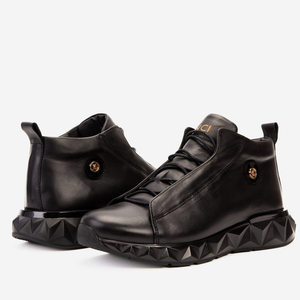 The Vertex Black Leather Men's Sneaker Fine Craftsmanship