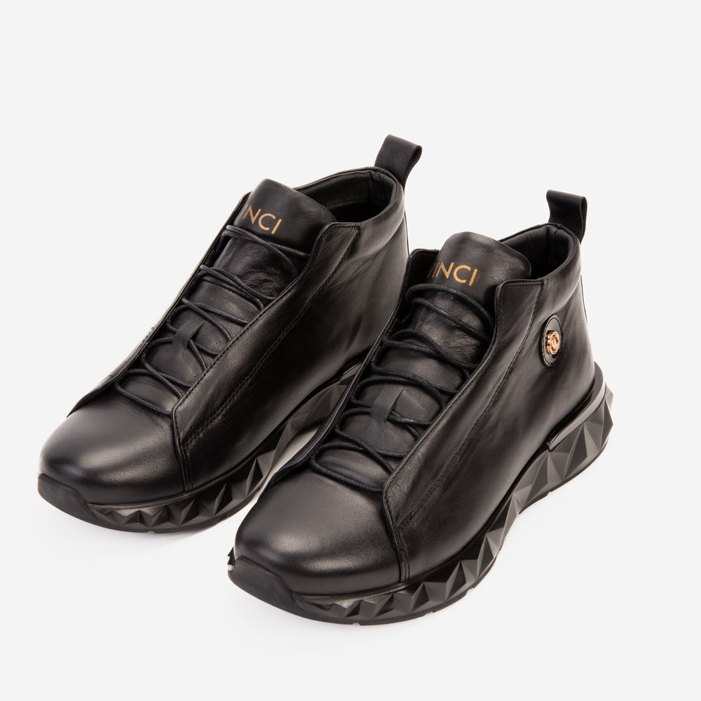 The Vertex Black Leather Men's Sneaker Fine Craftsmanship