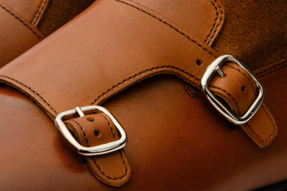 Preston Tan Leather Suede Double Monk Strap Ankle Boot Exclusive Style
