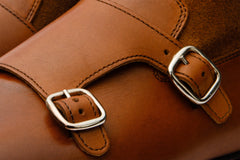 Preston Tan Leather Suede Double Monk Strap Ankle Boot Exclusive Style