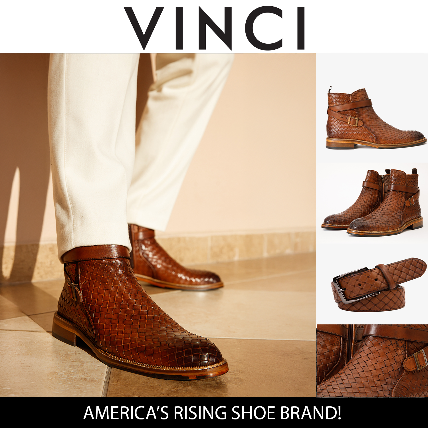 The Morral Tan Handwoven Leather Cross Strap Buckle Zip-Up Boot On Sale