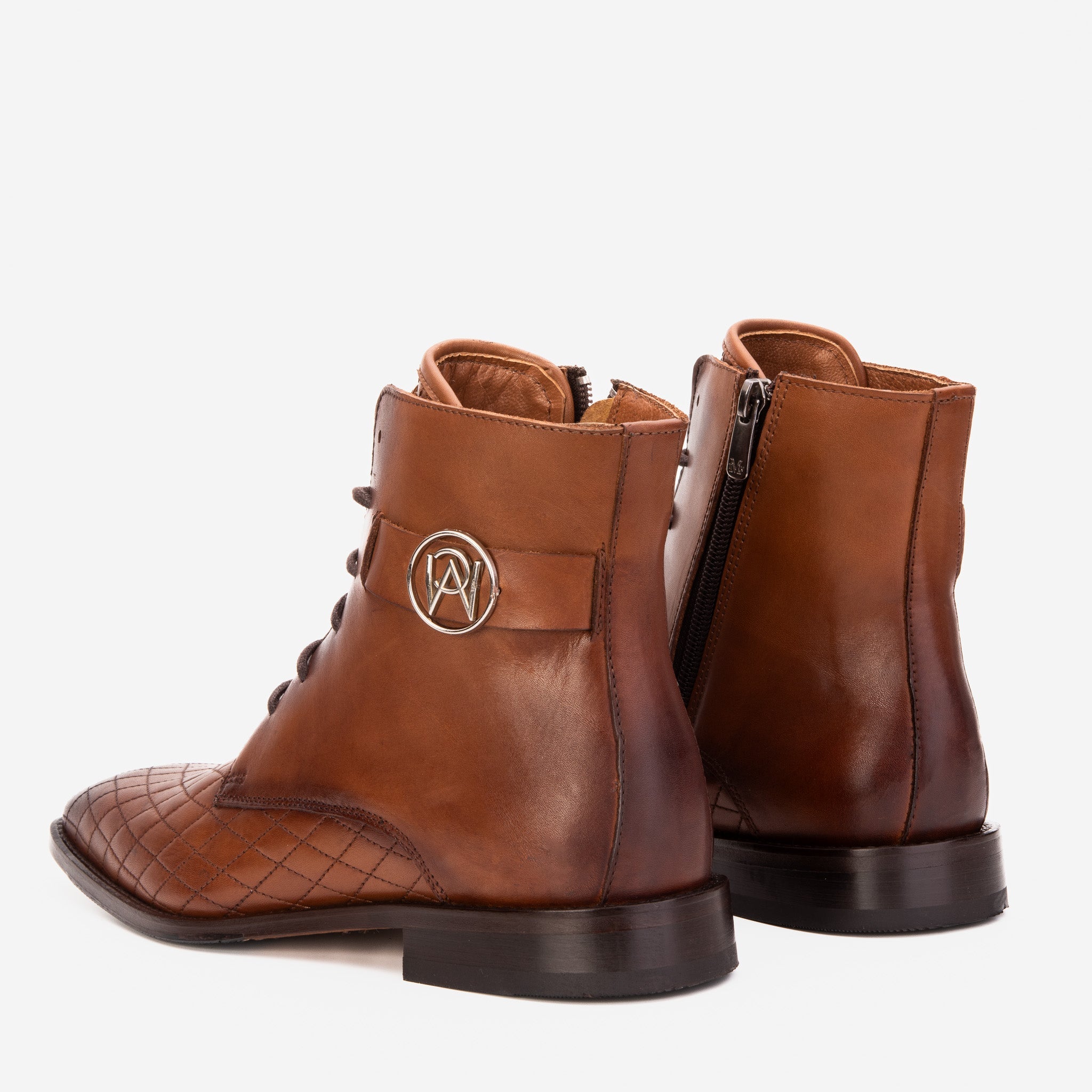 The Zeus Brown Leather Lace-Up Boot with a Zipper For Sale