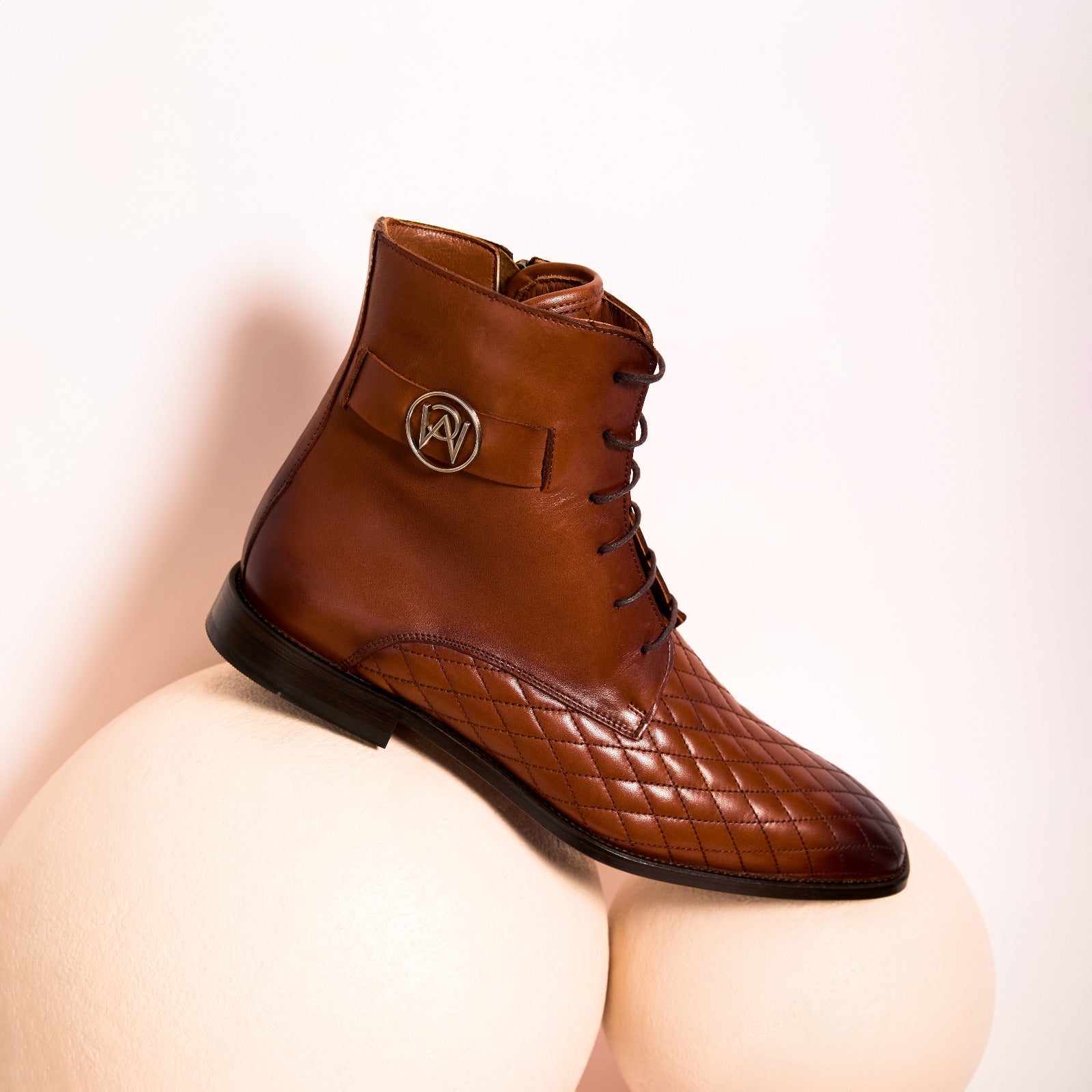 The Zeus Brown Leather Lace-Up Boot with a Zipper For Sale