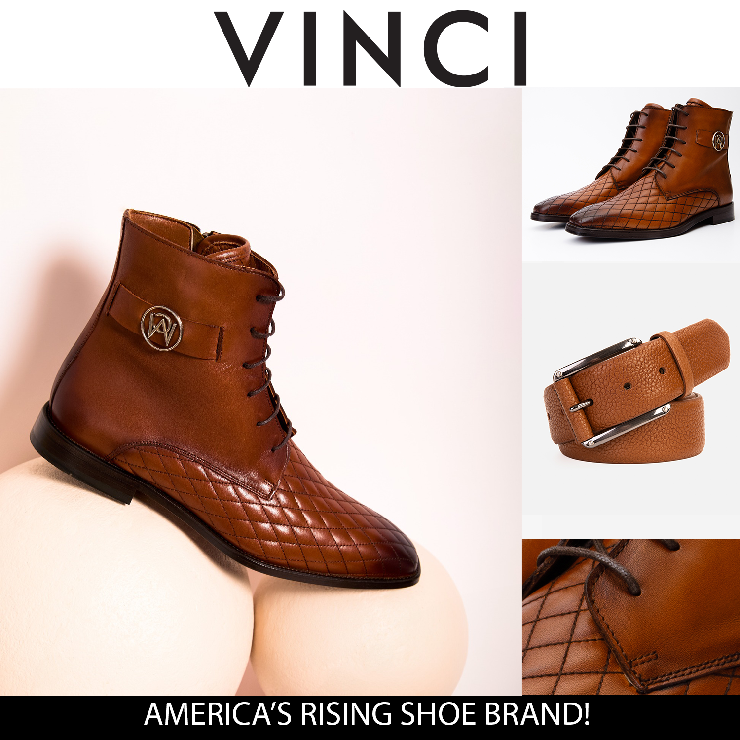 The Zeus Brown Leather Lace-Up Boot with a Zipper For Sale