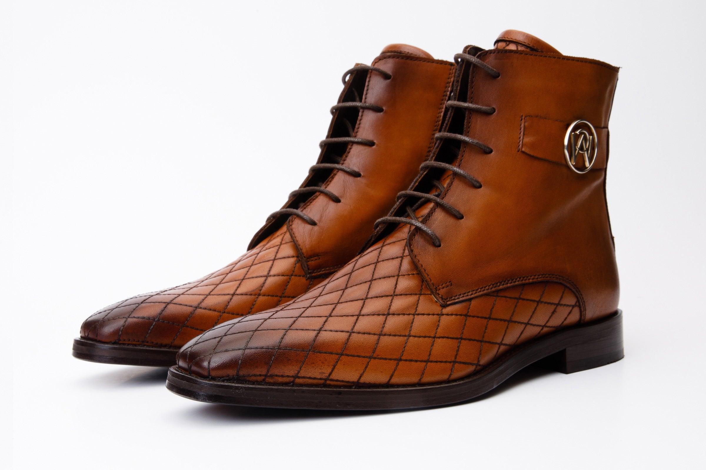 The Zeus Brown Leather Lace-Up Boot with a Zipper For Sale