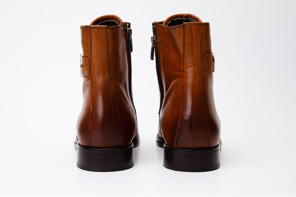 The Zeus Brown Leather Lace-Up Boot with a Zipper For Sale