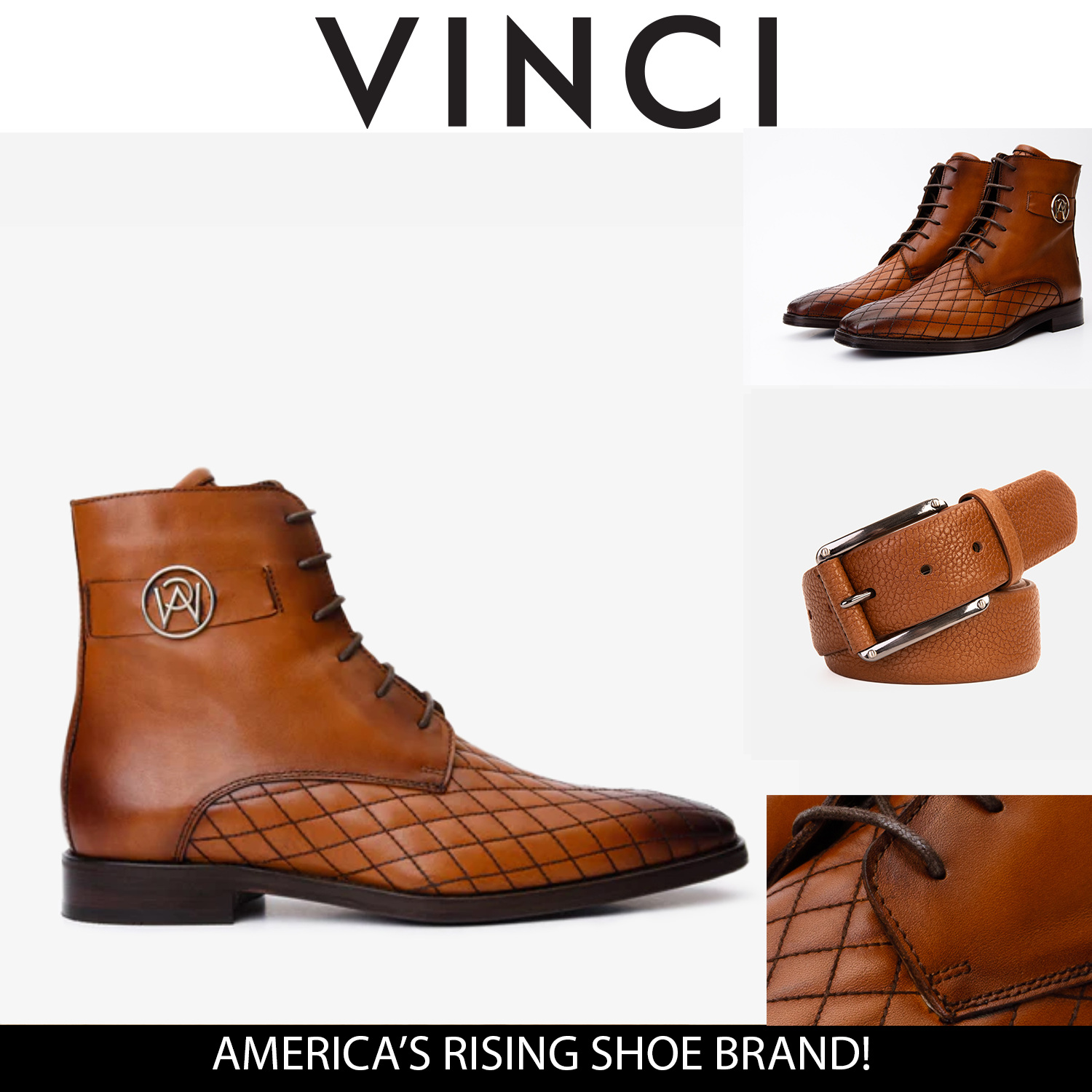 The Zeus Brown Leather Lace-Up Boot with a Zipper For Sale