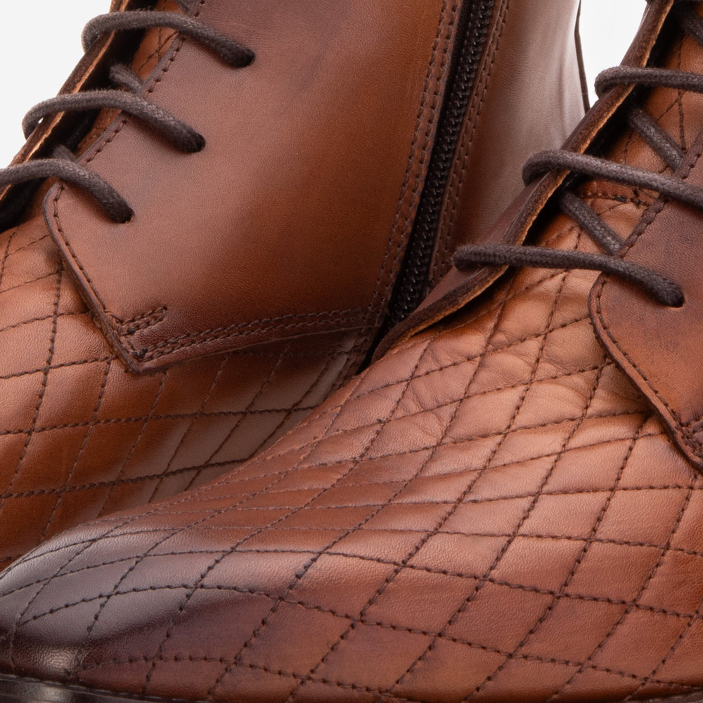 The Zeus Brown Leather Lace-Up Boot with a Zipper For Sale