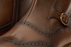 The Rand Brown Leather Double Buckle Brogue Boot with a Zipper All New