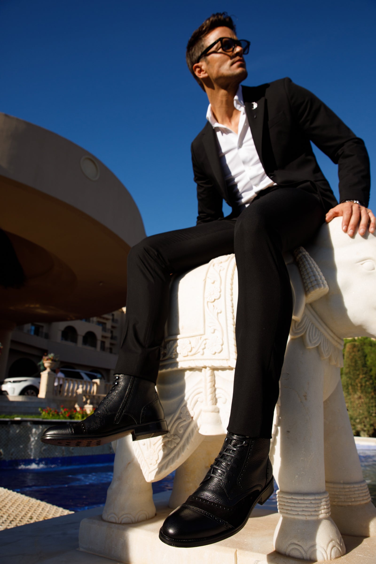 The Anderson Black Leather Suede Brogue Lace-Up  Boot with a Zipper Fine Craftsmanship